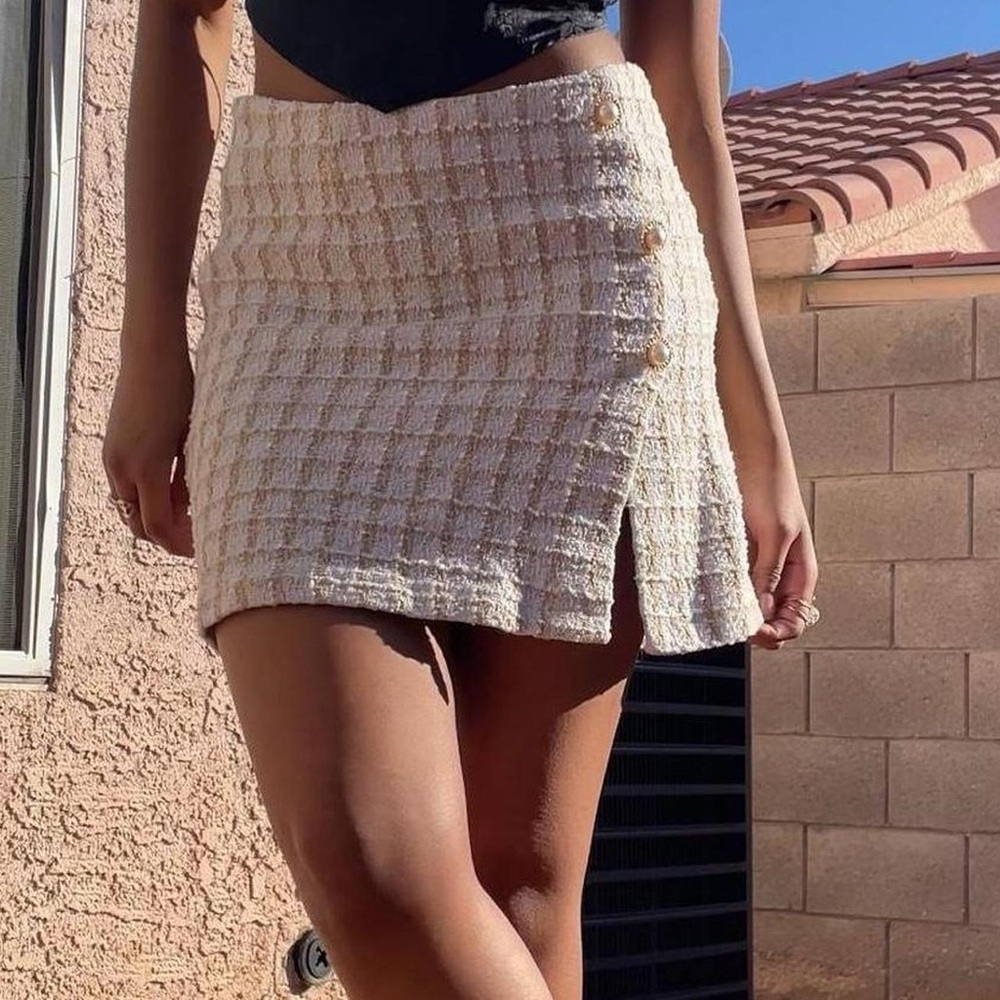 Tan Tweed Mini Skirt